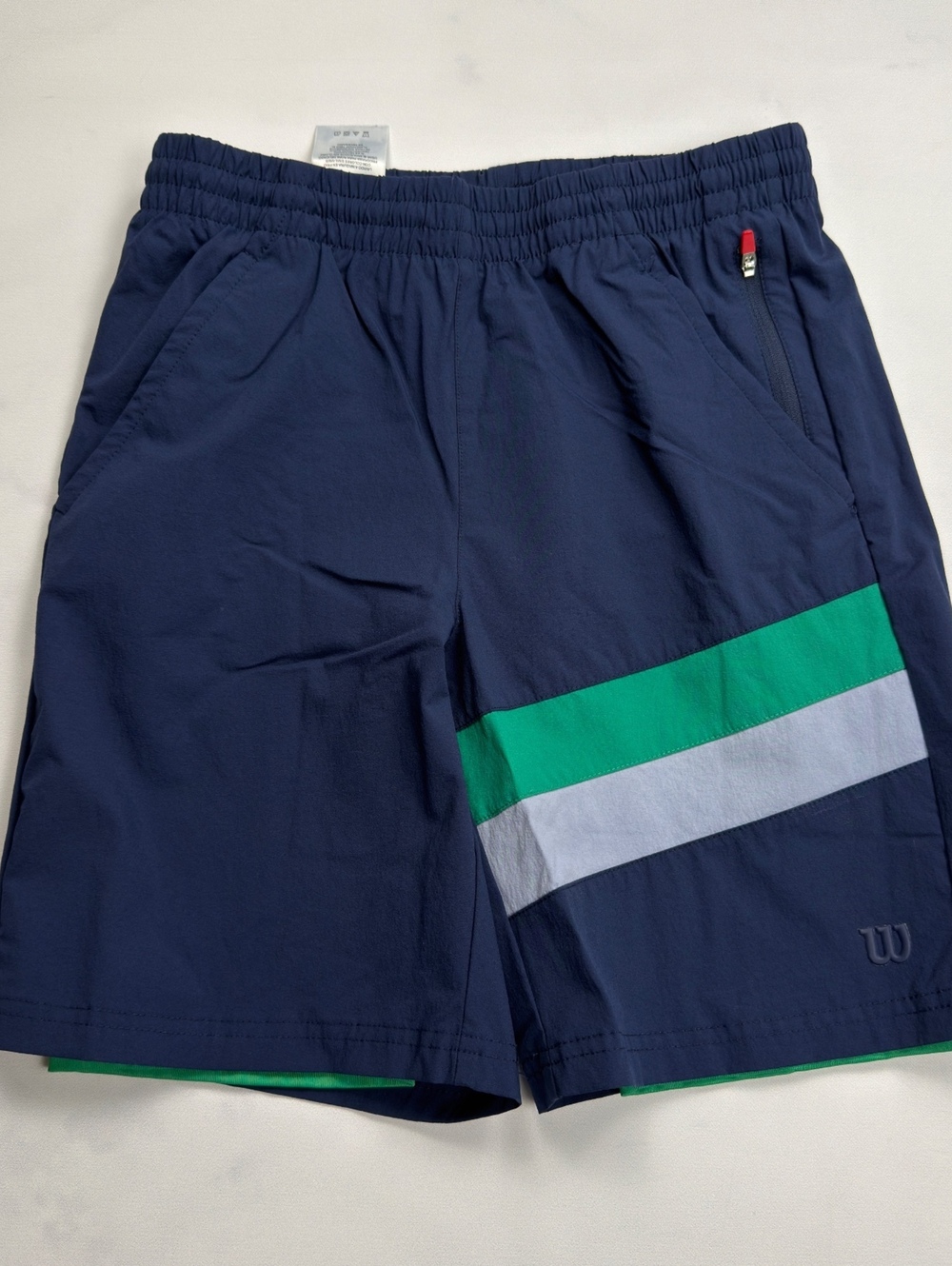 Wilson Athletic Shorts Navy Blue Green Stripe - Boys L